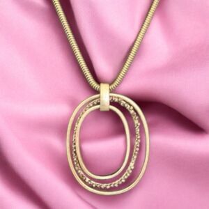 Signed Baer SF Goldtone Chain Necklace, 34" – Oval Metal Hoops with Rhinestones